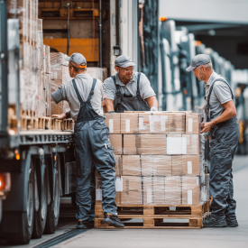 Reálna fotografia vodiča nakladajúceho balíky pomocou paletového vozíka, biely muž stredoeurópskeho vzhľadu, sústredená pracovná atmosféra, čisté